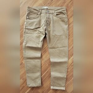 New Zara Men's Slim Fit Button Fly Denim Jeans Taupe Brown Size 36